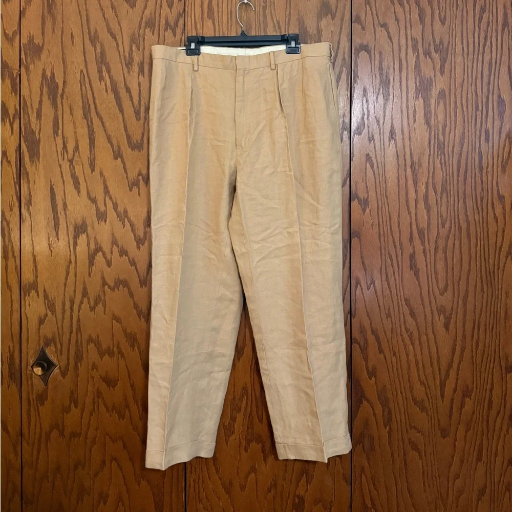 Polo Ralph Lauren 100% Linen Pants Khaki Beige Men 40x30 Lightweight Summer